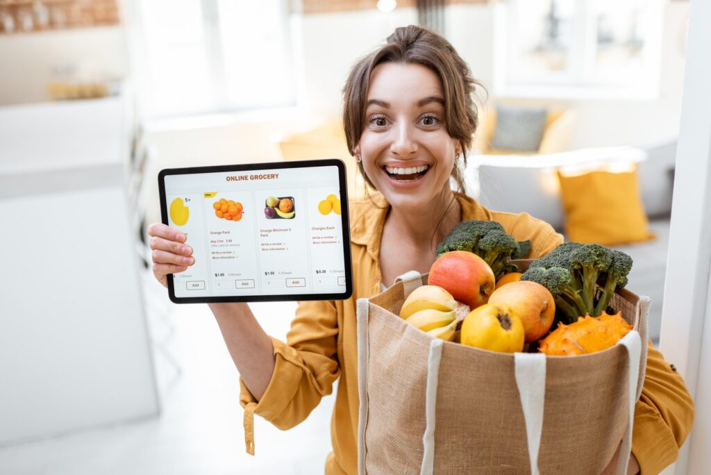 Woman shopping food online